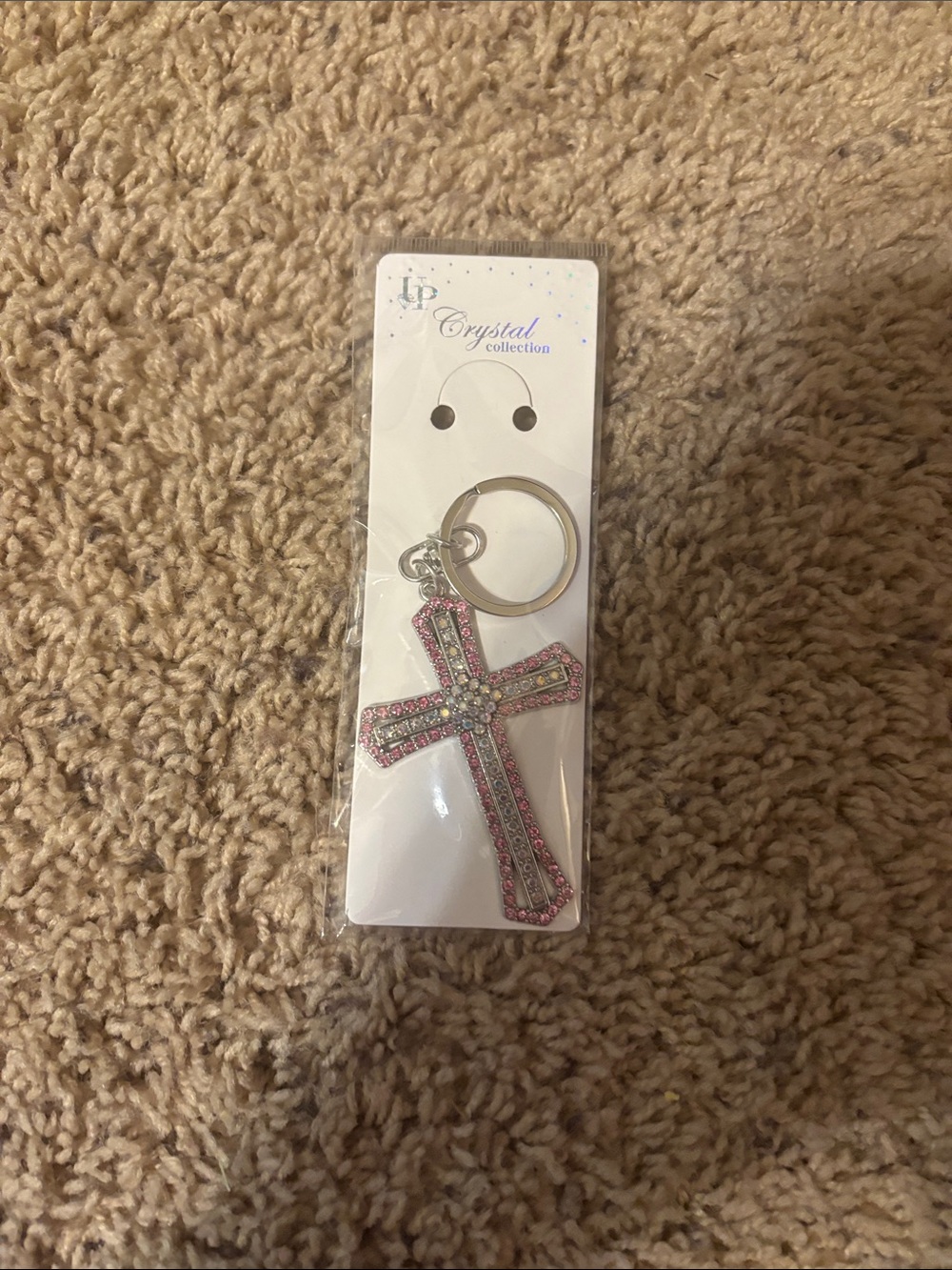 Crystal  collection Cross Keychain with Pink and Silver Accents